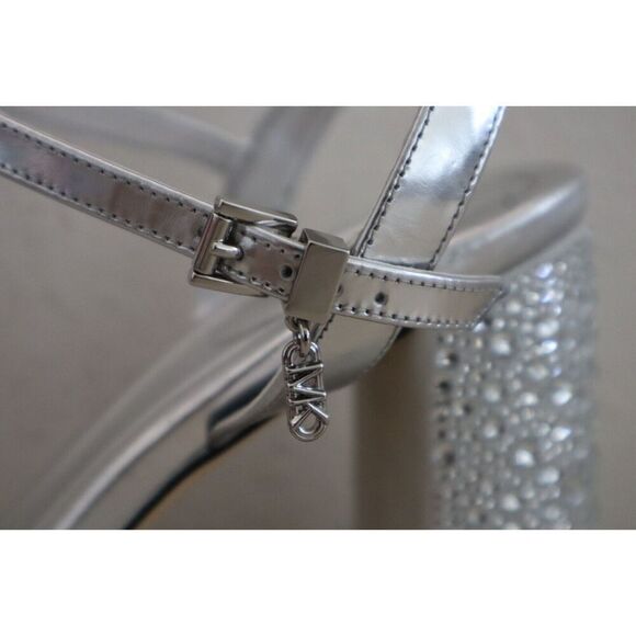 Michael Kors Women Sz 8.5M Silver Metallic Embellished Laci Platform Sandals - Picture 4 of 11